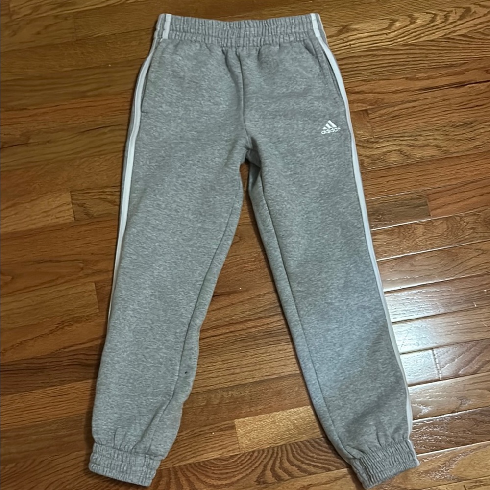 Grey Adidas striped jogger pants